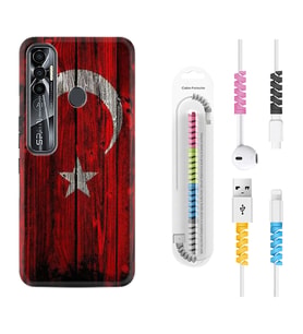 Tecno Spark 6 6 Go 8C 8 Pro 7 7 Pro Kılıf Kablo Koruma Spiral Silikon Şanlı Türk Bayrağı 2 1317