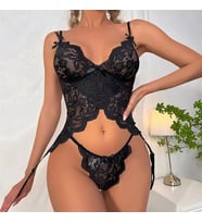 Arias Closet Özel Tasarım Arkadan Bağcıklı Fantezi Siyah Jartiyer Takım