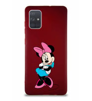 Samsung Galaxy A71 Soft Premier Kapak Minnie Mouse-D Tasarımlı Silikon Kılıf - Mürdüm (Şeffaf)