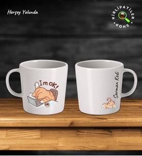 KirliPatiler Taş Kupa Fincan Üzeri Çalışan Kedi Baskılı (Model 4)