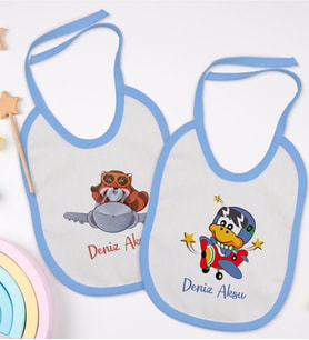 BK Kids Kişiye Özel Sevimli Pilot Tasarımlı 2’li Mavi Mama Önlüğü-1