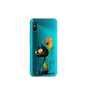Redmi 9A ile Uyumlu Splash Kedi Tasarımlı Şeffaf Silikon Kılıf