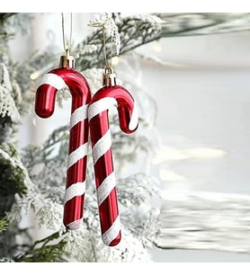 VIP YÜKSEK KALİTE 6 ADET BASTON SÜS 13 CM PARLAK SİMLİ KIRMIZI YILBAŞI AĞACI SÜSÜ NOEL AĞACI SÜSLERİ