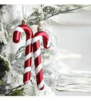 VIP YÜKSEK KALİTE 6 ADET BASTON SÜS 13 CM PARLAK SİMLİ KIRMIZI YILBAŞI AĞACI SÜSÜ NOEL AĞACI SÜSLERİ