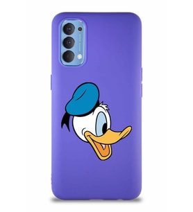 Oppo Reno 4 Soft Premier Kapak Donald Duck-F Tasarımlı Silikon Kılıf - Mor (Şeffaf)