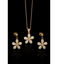 Papatya Silver 925 Ayar Gümüş Ay Taşı Yasemin Çiçeği Kolye Ve Küpe (Rose)