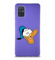 Samsung Galaxy A71 Soft Premier Kapak Donald Duck-E Tasarımlı Silikon Kılıf - Mor (Şeffaf)