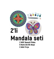 2'li Mandala Boyama Seti- Okul-aile Etkinliği-2 Ham Mdf Plaka, 6 Renk Boya,2 Fırça Model-16