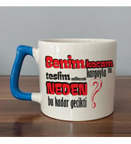 Benim Kocam Kargoyla Mı Teslim Edilecek Baskılı Mavi Kulplu D Kupa