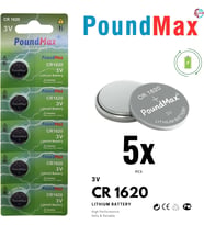 PoundMax 5 adet 1620 (CR1620,DL1620) 3V düğme pil