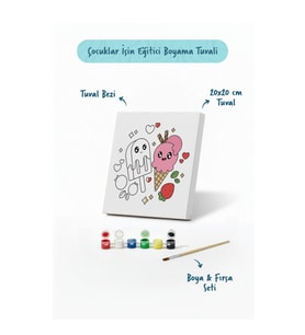 Sevimli Dondurma Boyama Tuvali – Şövalesiz Boya Seti 20x20