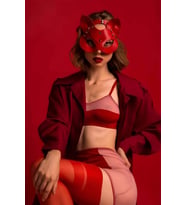 Kedi Kulaklı Deri Fantazi Maske - APFT782 (Siyah)