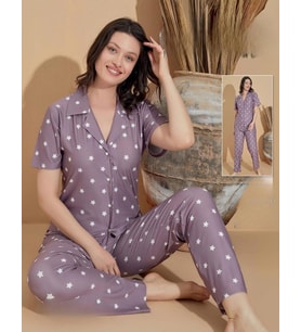Boyraz Kadın Milan Boydan Düğmeli Kısa Kol İnce Pijama Takımı 11032 - 1 Adet (Lila)