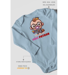 Mini Patron v2 Baskılı Bebek Zıbını – Çıtçıtlı Body  %100 Pamuk Uzun Kol