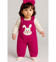 Tavşan Nakışlı Kışlık Peluş Welsoft Bebek Tulum-Fuşya