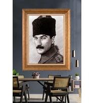 Altın Varaklı Çerçeveli Paspartulu Atatürk Tablo nh365 (Gold)