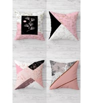 Pembe Geometrik Üçgen Desenli Gizli Fermuarlı Kırlent Kılıfı Koltuk Yastık Kılıfı Takım(4adet)