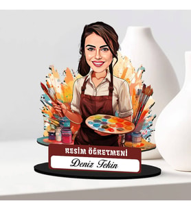 En Başarılı Kadın Resim Öğretmenine Hediye Karikatürlü Biblo