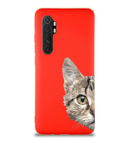 Xiaomi Mi Note 10 Lite Soft Premier Kapak Catface Tasarımlı Silikon Kılıf - Kırmızı (Şeffaf)