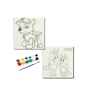 Okul Etkinliği-2'li Tuval Boyama Seti. 20x20 Cm Uv Baskı 6 Akrilik Boya 1 Fırça-model-310