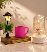 Kişiye Özel Yazılı Sokak Lambalı Pembe Türk Kahvesi Fincanı ve LED Işıklı Fanus (unicornlu)