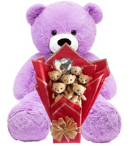 Premium 90 cm Peluş Ayı ve Romantik Balonlu Sütlü Kahve Peluş Ayıcık Buketi (Lila)