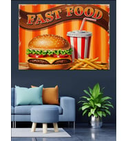 Fast Food Burger Ve Patates Afişi Dekoratif Kanvas - Mdf Ahşap Tablo
