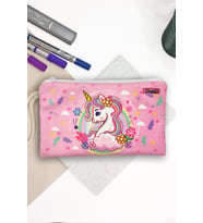 Unicorn Bahar Desenli Kalem Kutusu Yıkanabilir Bez Kalemlik  (Pembe)