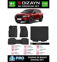 S-Dizayn Nissan X-Trail Benzinli 3D Pro Havuzlu Paspas ve Bagaj Havuzu Seti (2'li SET) 2022 Üzeri A+ Kalite