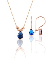 Söğütlü Silver Gümüş rose safir renkli dorica damla kolye ve çengelli küpe seti
