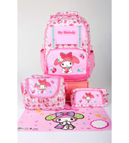 x Dekomus Lisanslı My Melody Sweet Berry Collection Büyük Boy Okul,Termoslu Beslenme ve Kalem Çantası,Beslenme Örtüsü Seti