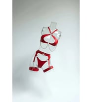 pilelistore Kırmızı Harness Takım Deri Zincir Detaylı Vücut Jartiyer - Brf1330 (Haki)