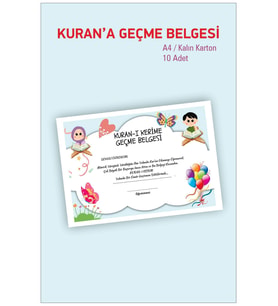 Harfleri Bitirme Belgesi Kurana Geçme Okuma Belgesi 10 Adet Karton