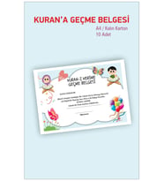Harfleri Bitirme Belgesi Kurana Geçme Okuma Belgesi 10 Adet Karton