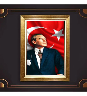 Özel Seri Paspartulu Çerçeveli Atatürk Tablo l70 (Gold)