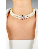 Kristal Uçlu İnci Choker Kolye  - Mor