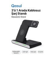 3’ü 1 Arada Katlanabilir Kablosuz Şarj Cihazı - Telefon, Kulaklık, Akıllı Saat Uyumlu