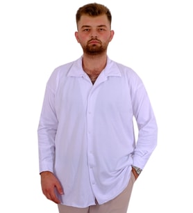 Mode XL Büyük Beden Erkek Gömlek Apas Yaka Uzun Kol JAKAR U24381 Beyaz