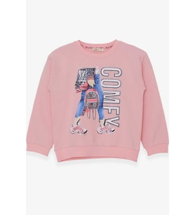 Breeze Kız Çocuk Sweatshirt Pullu Baskılı 9-14 Yaş, Pudra