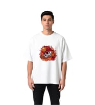 Erkek Oversize Tişört İtfaiyeci Temalı Grafik Baskı Cesur Sanat Tasarımı Rahat Kesim Günlük Modern