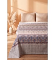 İndigo Etnik Desenli Çift Kişilik Baskılı Pike & Yatak Örtüsü 200x230 cm