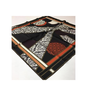 Geometrik Desen Black Seri Twill Eşarp Eşarp Askısı ile Birlikte 90x90 cm Siyah 
