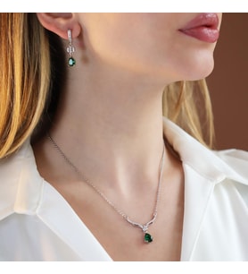 Damla Yeşil Zirkon Taşlı Gümüş Set