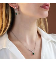Damla Yeşil Zirkon Taşlı Gümüş Set
