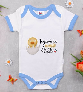 BK Kids Teyzesinin Minik Kuşu Tasarımlı Mavi Bebek Body Zıbın-1