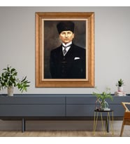 Altın Varaklı Çerçeveli Paspartulu Atatürk Tablo z4581 (Gold)