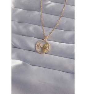 316L Çelik Zincir Gold Renk Zirkon Taşlı Yıldız Figürlü Oval Kolye