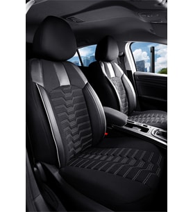 Skoda Forman Uyumlu 2+1 Parçalı Lüx Deri Detaylı Oto Koltuk Kılıfı Ön Arka Takım PLATINUM Serisi SİYAH BEYAZ