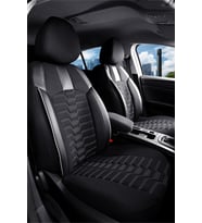 Skoda Forman Uyumlu 2+1 Parçalı Lüx Deri Detaylı Oto Koltuk Kılıfı Ön Arka Takım PLATINUM Serisi SİYAH BEYAZ