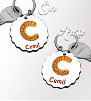 Kişiye Özel C Harfi Hayvanlar Tasarım HDF Dalgalı Anahtarlık (Beyaz)
